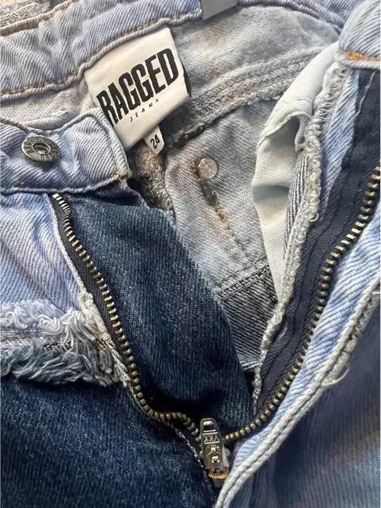 RAGGED JEANS Womens 24 Blue Two-Tone Patchwork Frayed Seams Denim RJSS2101020BDN - Picture 12 of 14